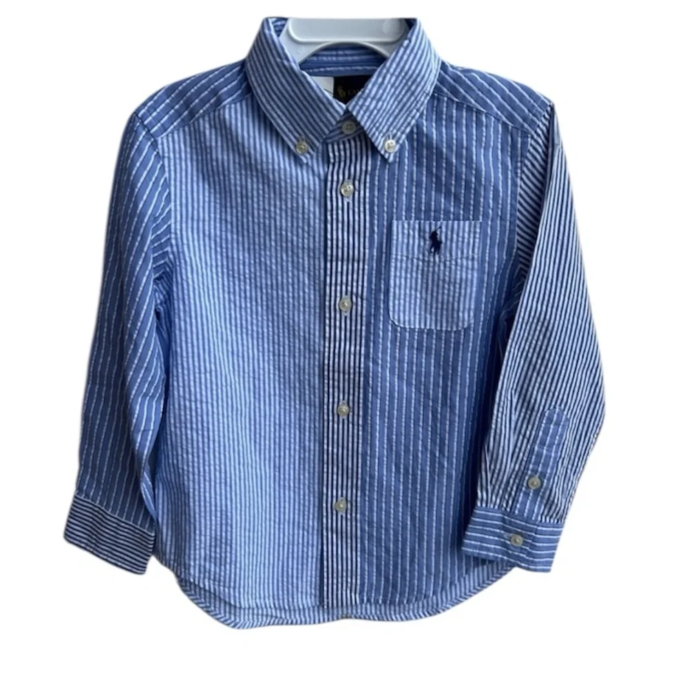 NWT Polo Ralph Lauren Boys Long Sleeve Seersucker Button Down Sz 3T